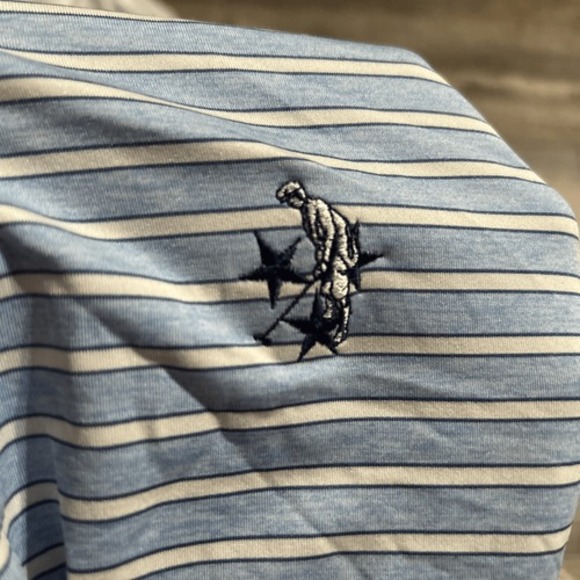 Johnnie-O Stretch Polo striped Blue Size L Golf Performance Preppy Pop Spandex - Picture 9 of 9